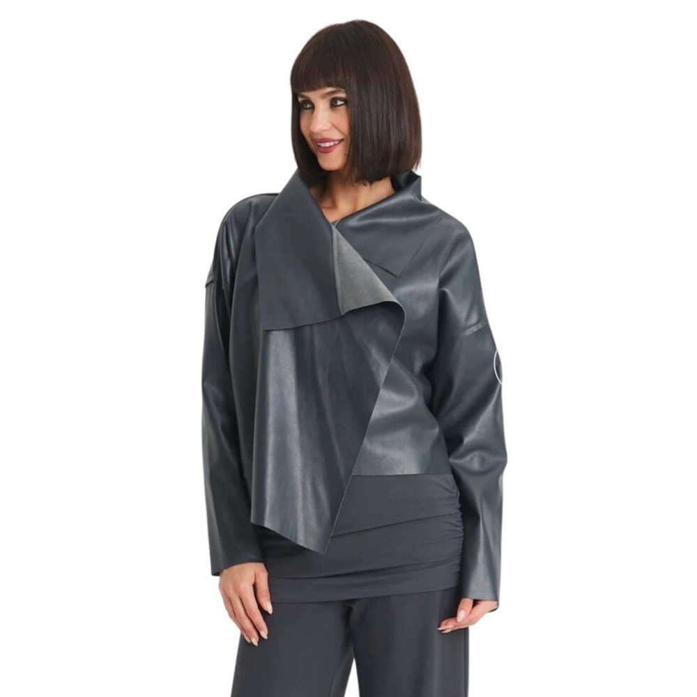Planet | Vegan Leather | Asymmetrical Jacket | One Size|Black One Button Modern